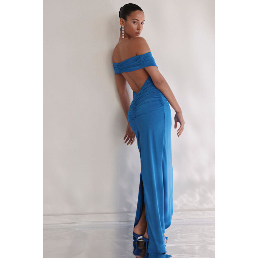 Lulus Brilliant Elegance Blue Off-the-shoulder Backless Maxi Dress - Size S